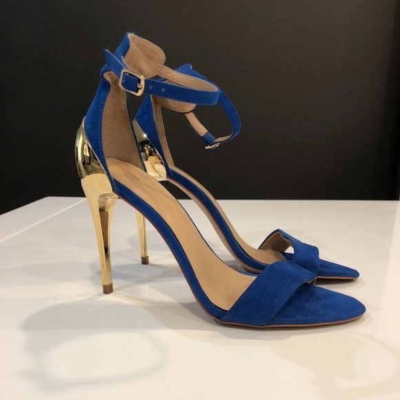 Zara Shoes - Zara Gold and Blue Strap Heels
